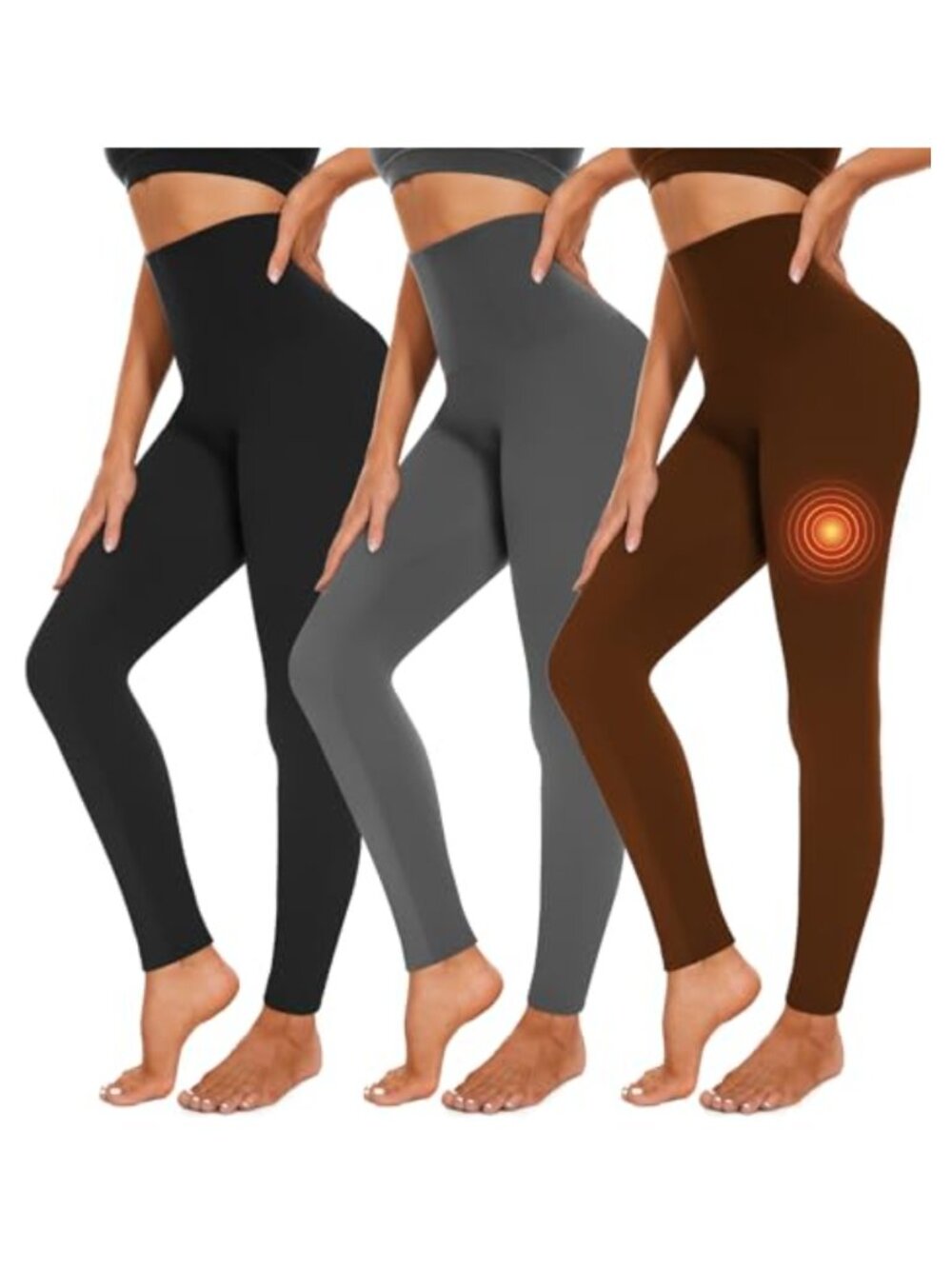 Fleece Lined High Waisted Thermal Leggings 3 Pack Winter Yoga Pants